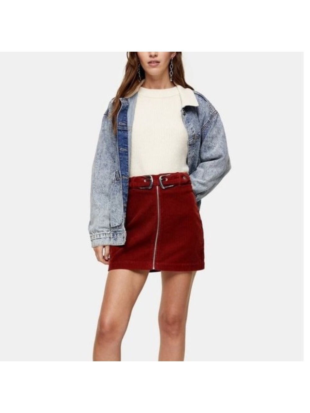 TOPSHOP Rust Corduroy Double Buckle Mini Skirt
